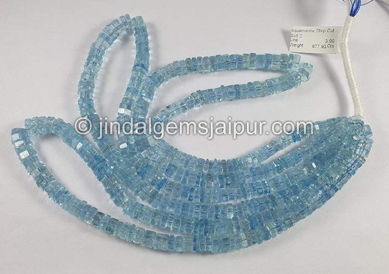 Aquamarine Step Cut Bolt Shape Beads