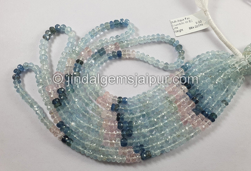 Multi Aquamarine Faceted Roundelle Shape Beads