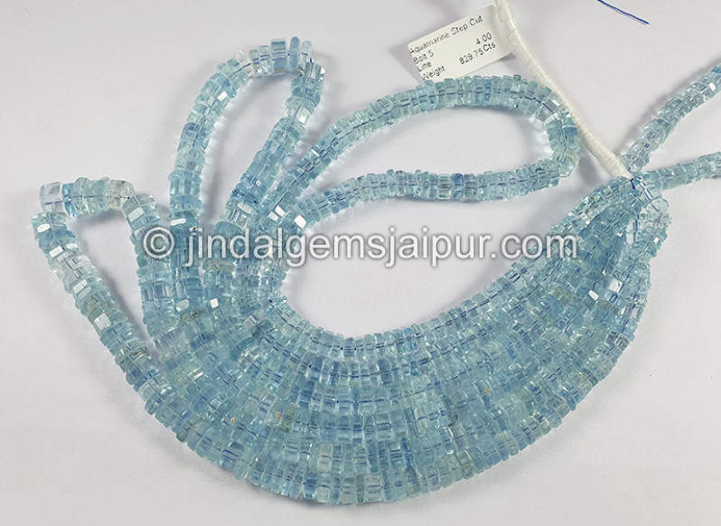 Aquamarine Step Cut Bolt Shape Beads
