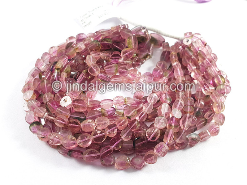Bi Color Tourmaline Flat Oval Shape Beads
