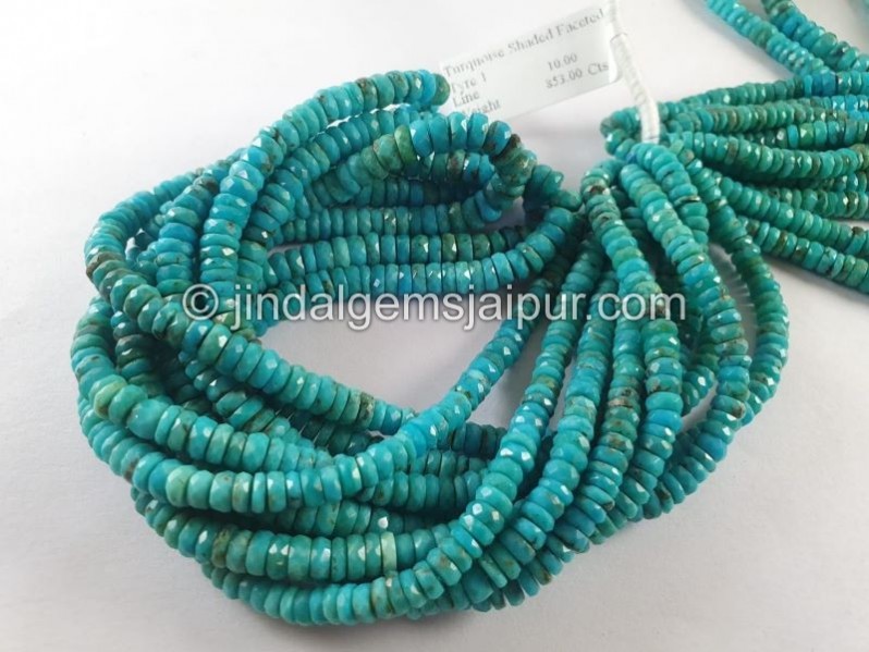 Turquoise Shaded Faceted Tyre Shape Beads