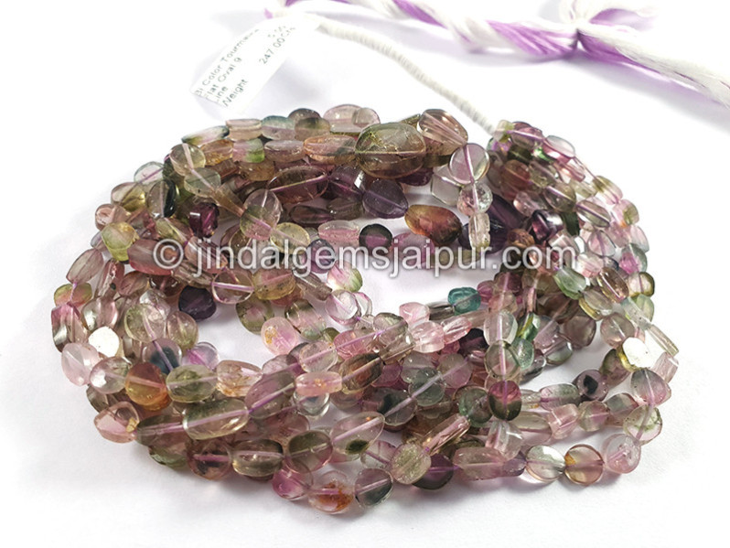Bi Color Tourmaline Flat Oval Shape Beads