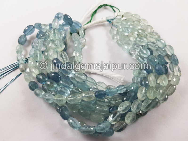 Multi Aquamarine Shaded Faceted Oval Beads