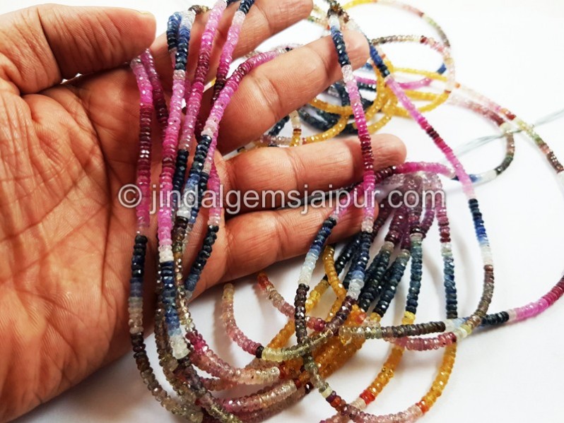 Multi Sapphire Faceted Tyre Beads