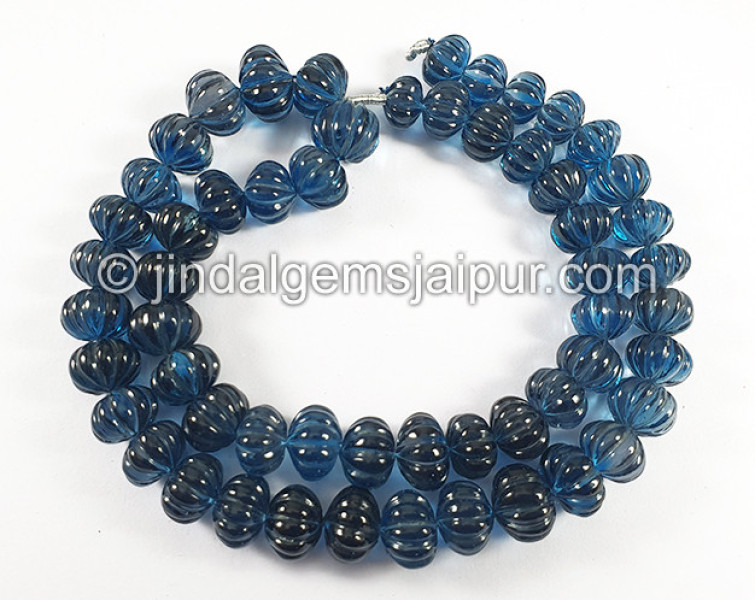 London Blue Topaz Carved Pumpkin Shape Beads