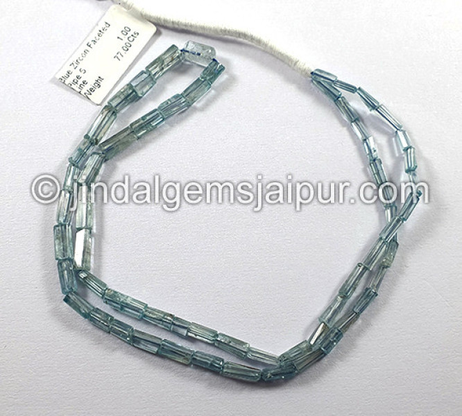 Blue Zircon Faceted Pipe Shape Beads