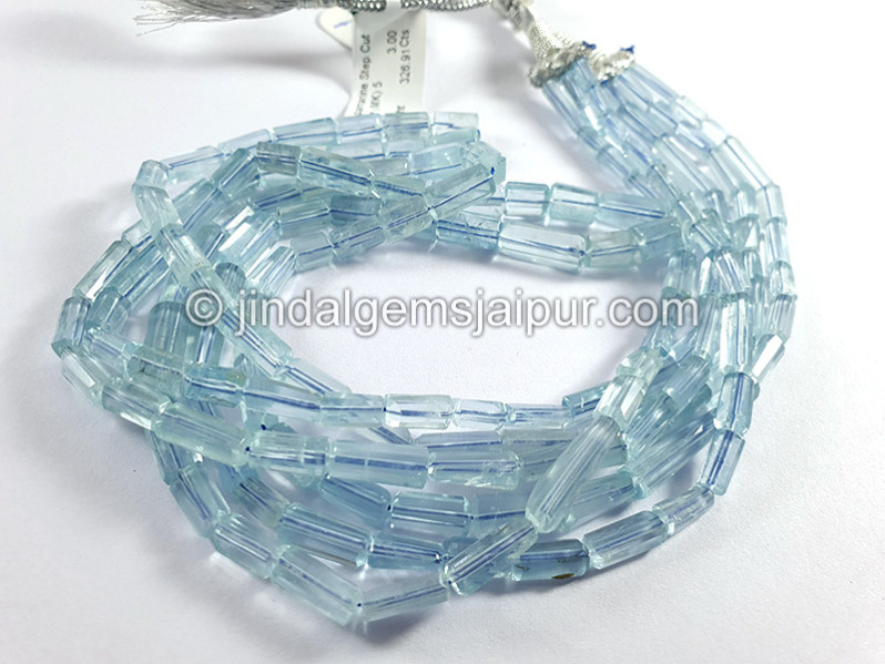 Aquamarine Step Cut Pipe Shape Beads