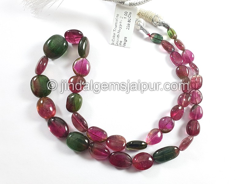Bi Color Tourmaline Smooth Nuggets Shape Beads