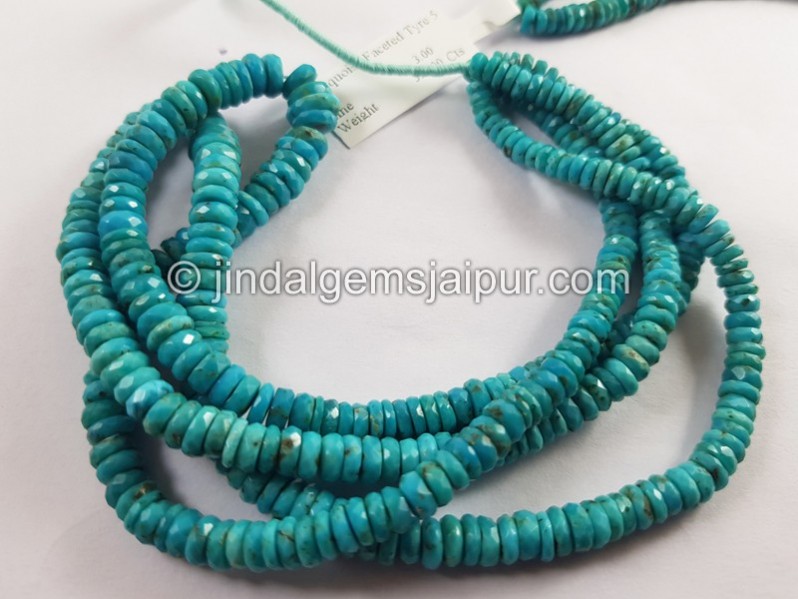 Natural Blue Turquoise Faceted Tyre Beads