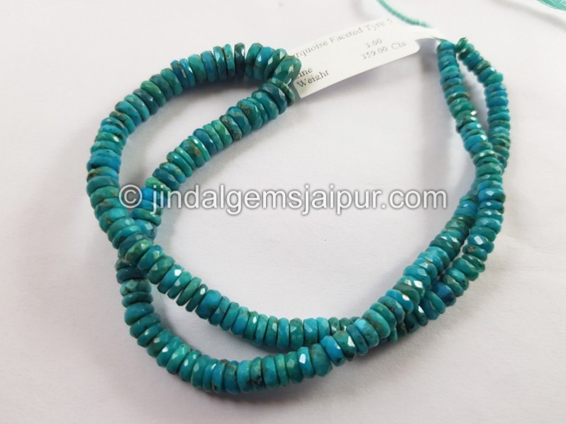 Natural Deep Blue Turquoise Faceted Tyre Beads