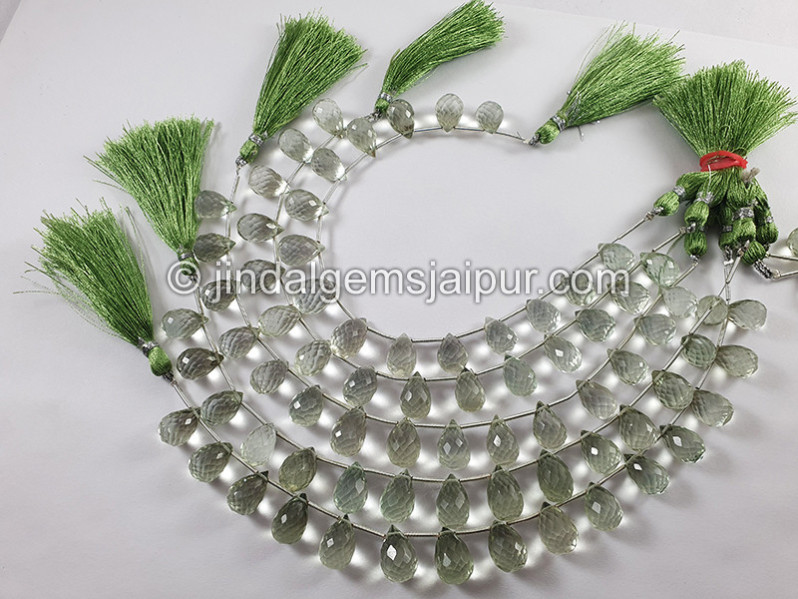 Green Amethyst Faceted Side Drill Faceted Drops Shape Beads