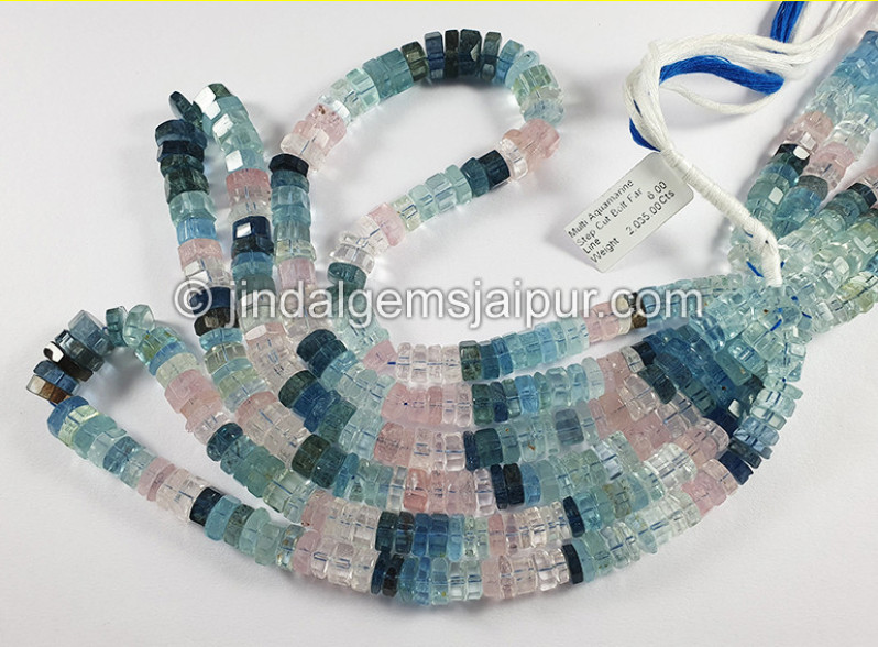 Multi Aquamarine Step Cut Bolt Shape Big Beads