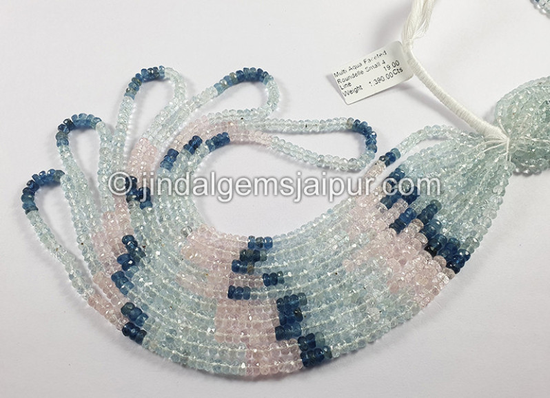 Multi Aquamarine Faceted Roundelle Shape Small Beads