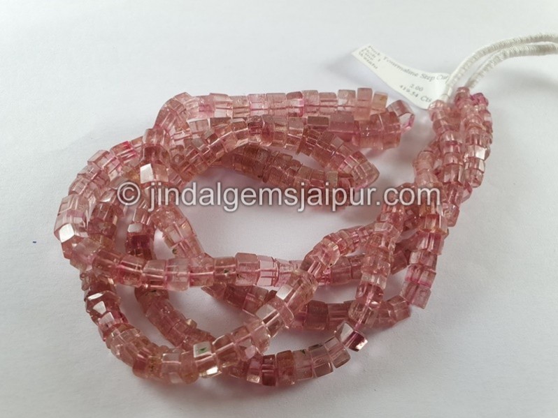 Pink Tourmaline Step Cut Bolt Beads