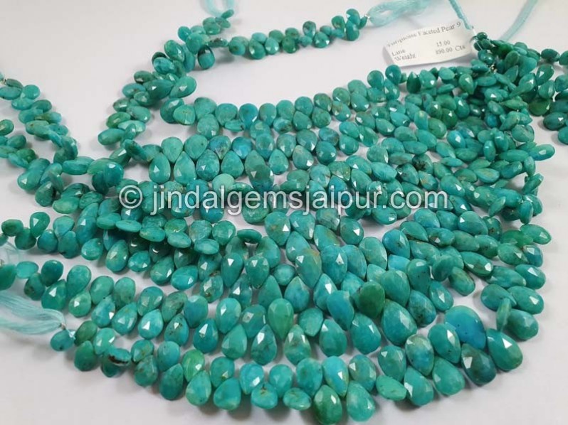 Natural Greenish Blue Turquoise Faceted Pear Shape Beads