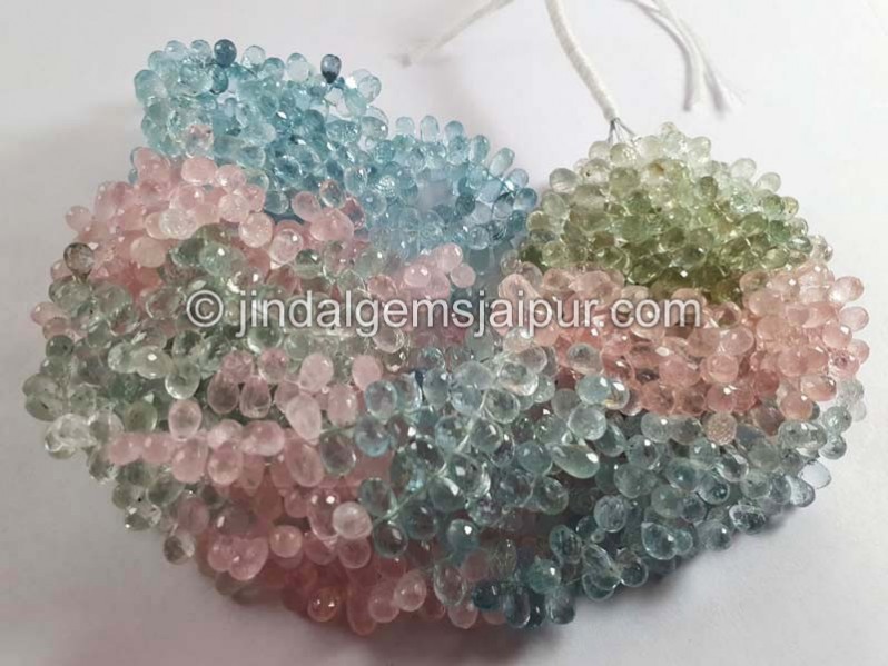 Multi Aquamarine Faceted Drops Beads