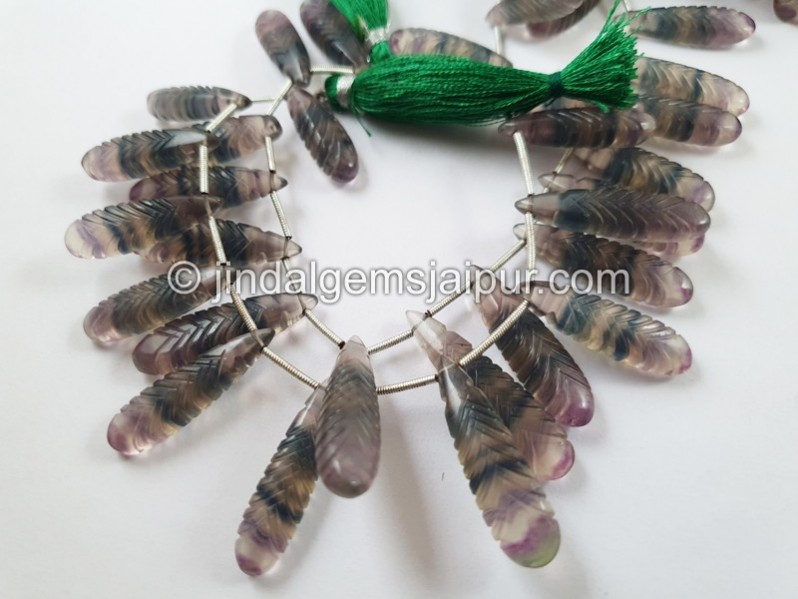 Tri Color Fluorite Carved Long Pear Beads