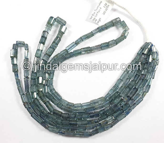 Teal Blue Tourmaline Step Cut Pipe Shape Beads