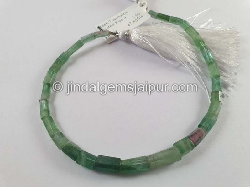 Green Tourmaline Faceted Pipe Beads