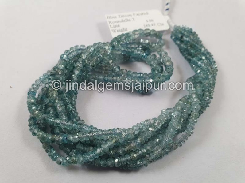 Natural Blue Zircon Shaded Faceted Roundelle Beads