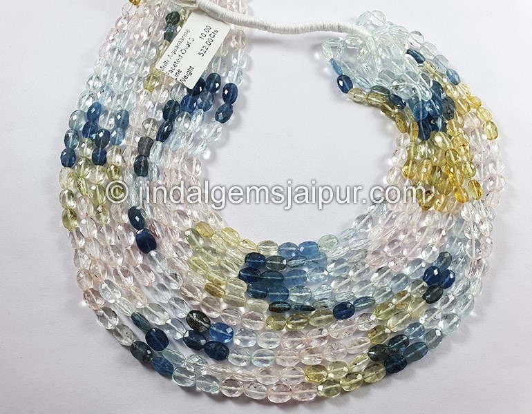 Multi Aquamarine Faceted Oval Shape Beads