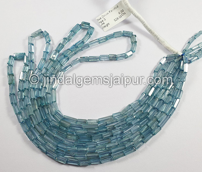 Blue Zircon Faceted Pipe Shape Beads