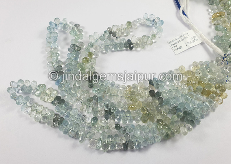 Muti Aquamarine Faceted Drops Shape Beads