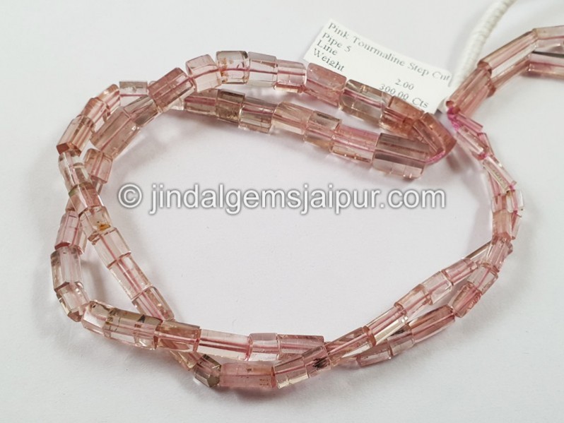 Pink Tourmaline Shaded Step Cut Cylinder Beads
