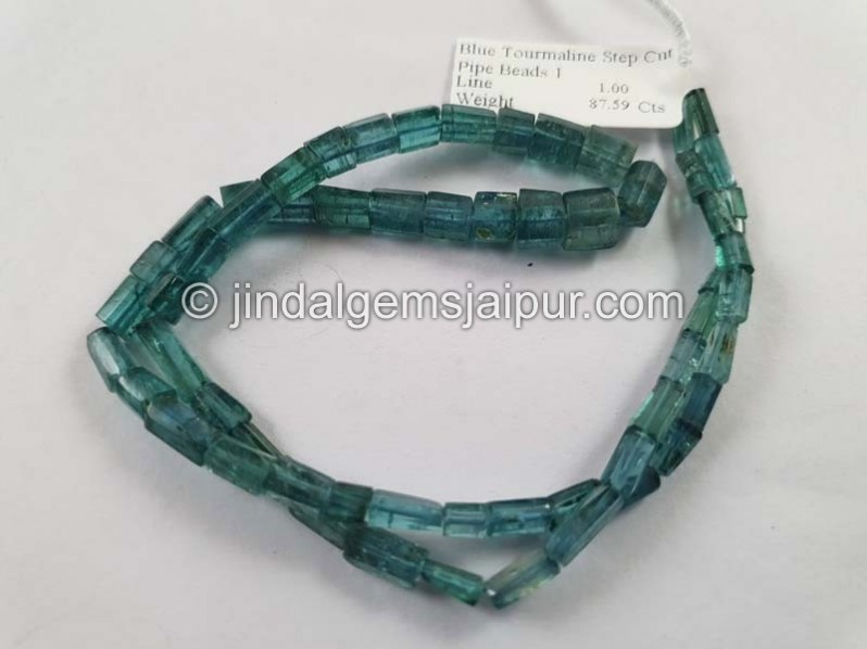 Blue Tourmaline Step Cut Pipe Beads