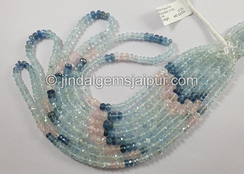 Multi Aquamarine Faceted Roundelle Shape Beads