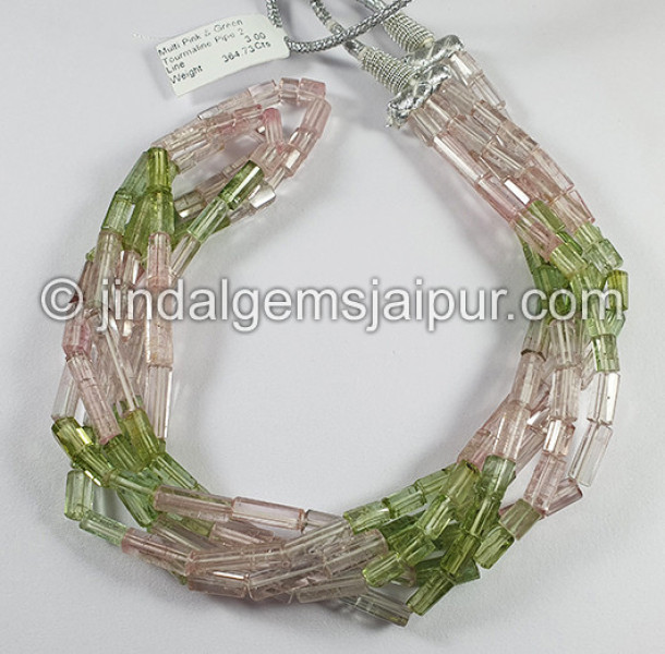 Muti Pink And Green Tourmaline Pipe Shape Beads