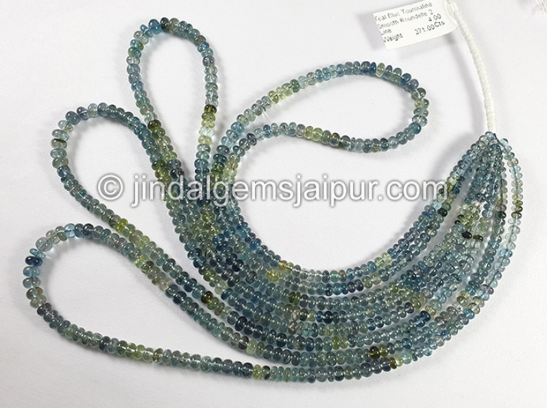 Teal Blue Tourmaline Smooth Roundelle Shape Beads