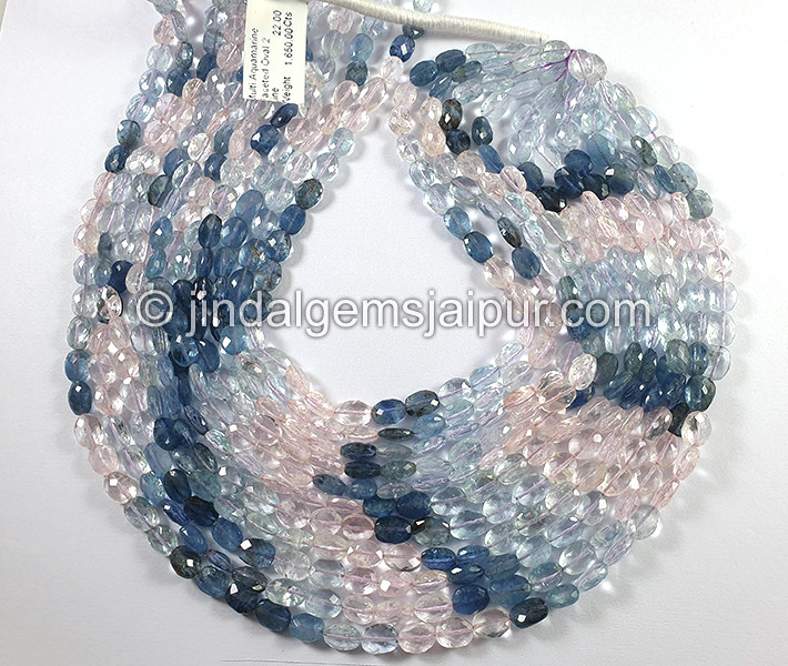 Multi Aquamarine Faceted Oval Shape Beads