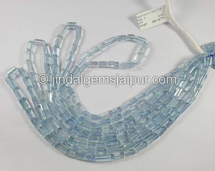 Aquamarine Step Cut Pipe Shape Beads
