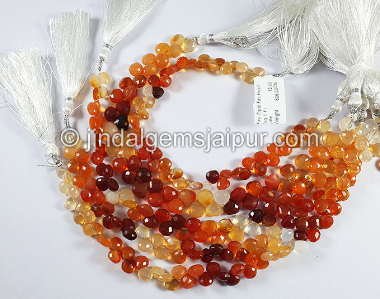 Fire Opal Faceted Heart Shape Big Beads