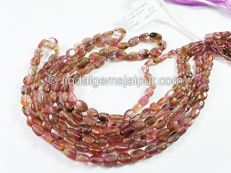 Bi Color Tourmaline Smooth Oval Shape Beads
