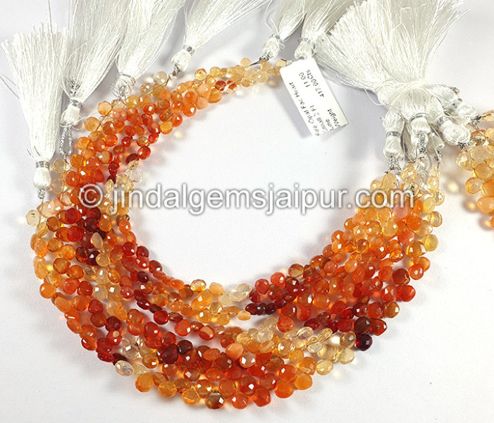 Fire Opal Faceted Heart Shape Small Beads
