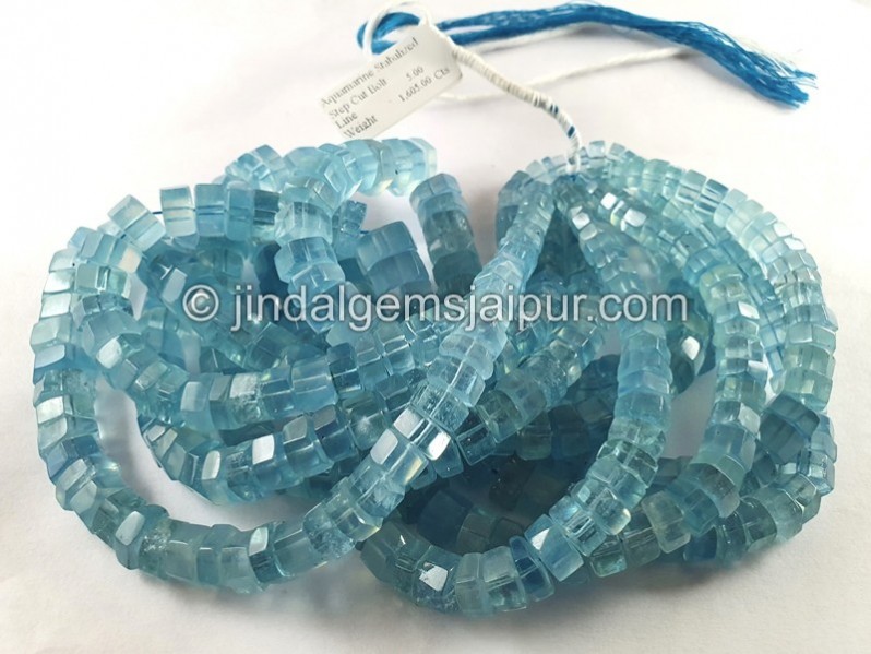 Aquamarine Step Cut Bolt Beads
