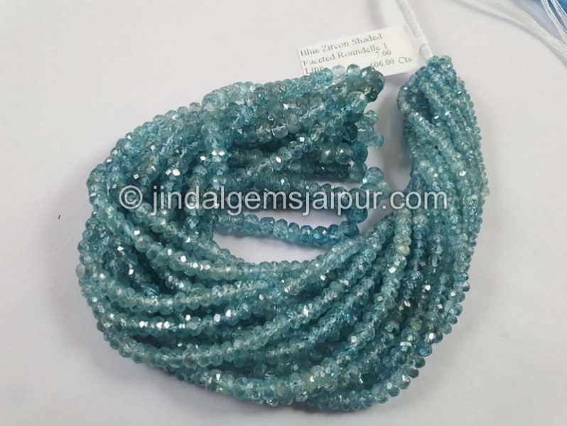 Natural Blue Zircon Shaded Faceted Roundelle Beads