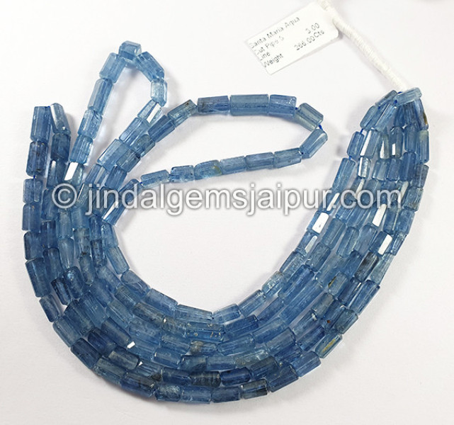 Santa Maria Aquamarine Cut Pipe Shape Beads