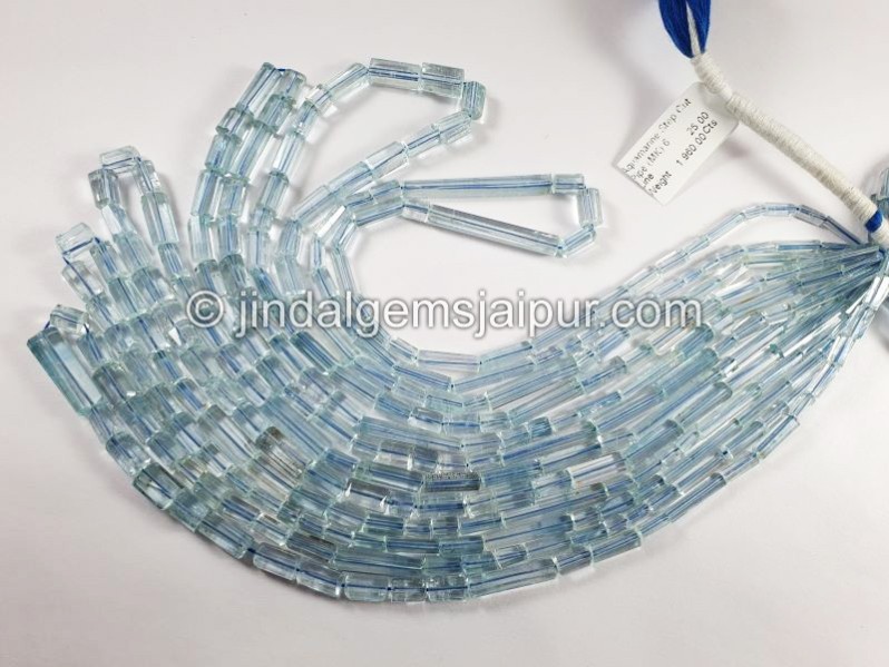Aquamarine Step Cut Pipe Shape Beads