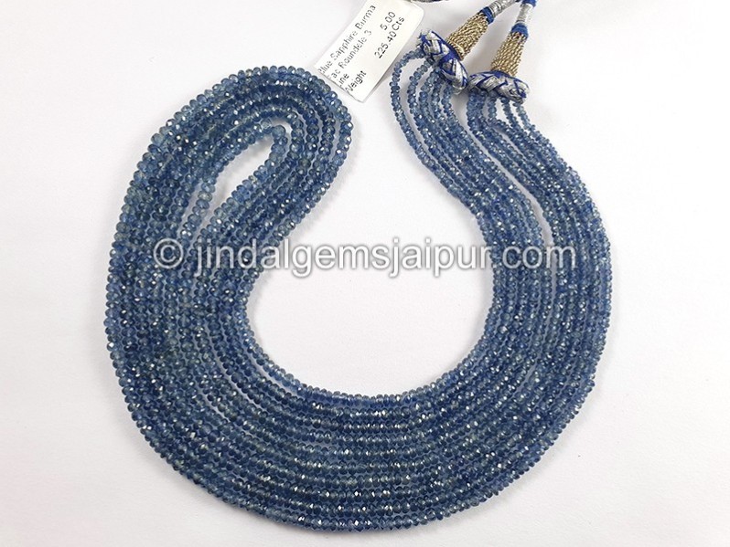 Blue Sapphire Burma Faceted Roundelle Shape Beads