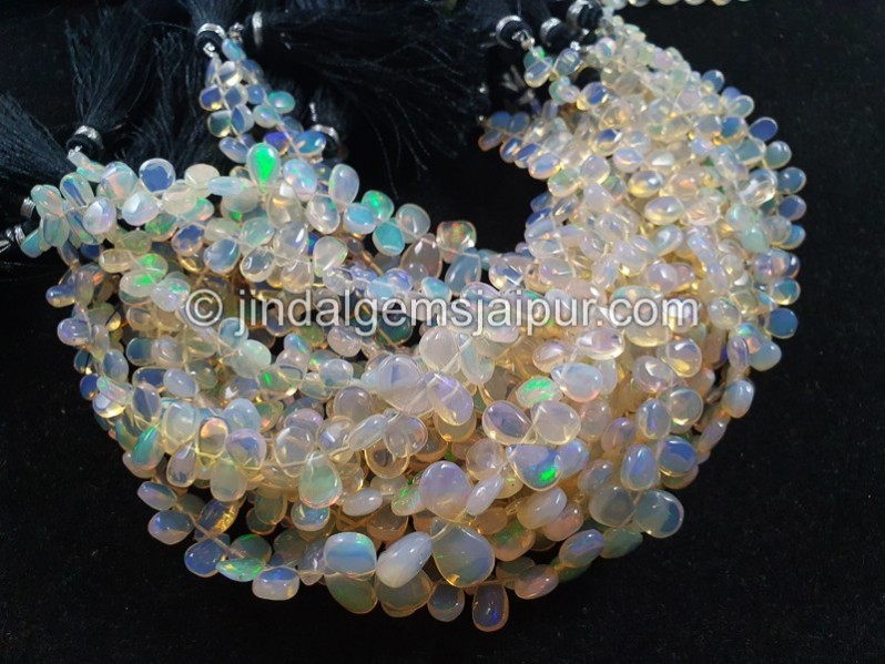 Cream White Ethiopian Opal Smooth Pear Beads