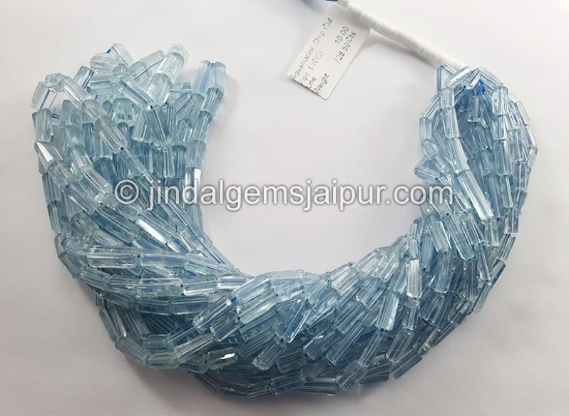 Aquamarine Step Cut Pipe Shape Beads