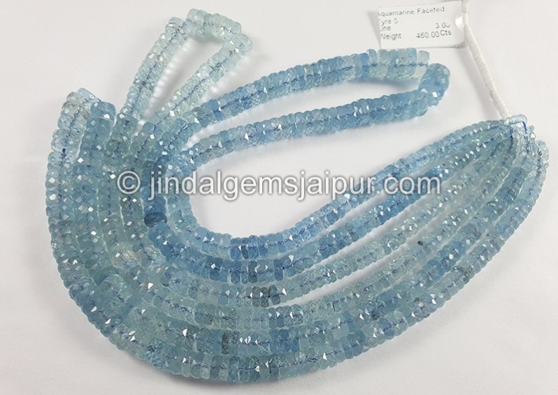 Aquamarine Faceted Tyre Shape Beads