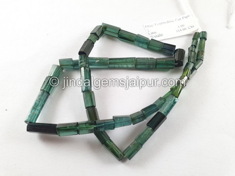 Blue Tourmaline Step Cut Pipe Beads