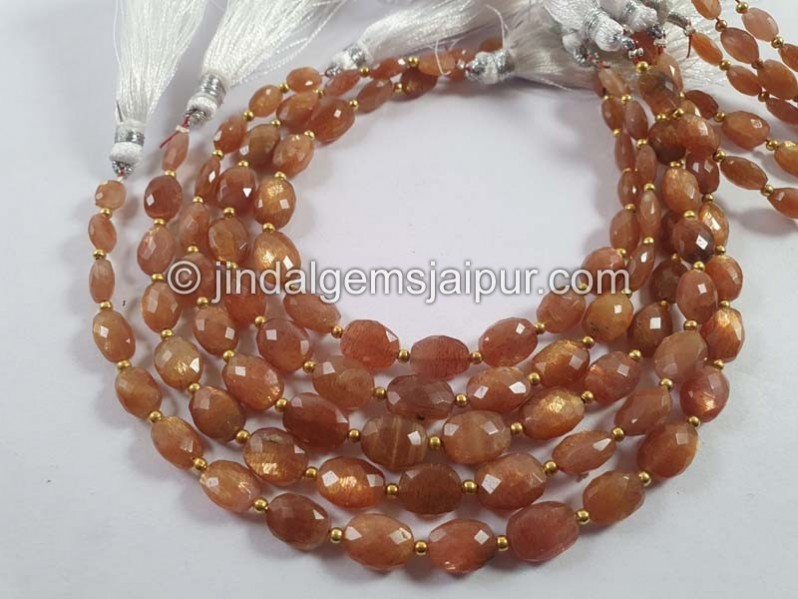 Golden Sheen Feldspar Faceted Oval Beads
