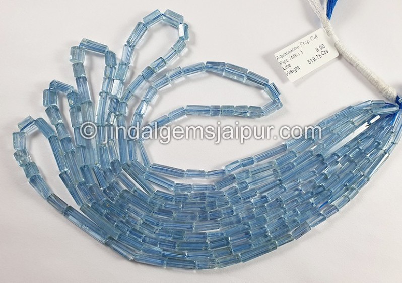 Aquamarine Step Cut Pipe Shape Beads
