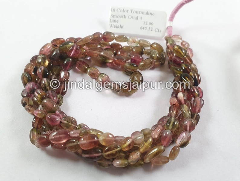 Bi Color Tourmaline Smooth Oval Beads