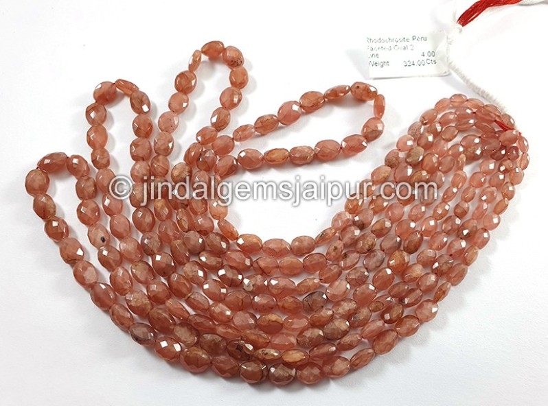 Rhodochrosite Peru Faceted Oval Shape Beads